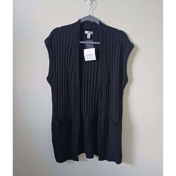 Croft & Barrow Sweaters - NWT Croft & Barrow Petite Cardigan Vest Knit Open Front Black Size M